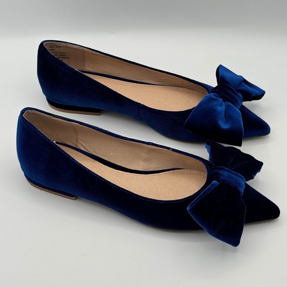 Cecelia New York Brie Navy Velvet Bow Flats Women's 6.5 Pointed Toe - Picture 5 of 10